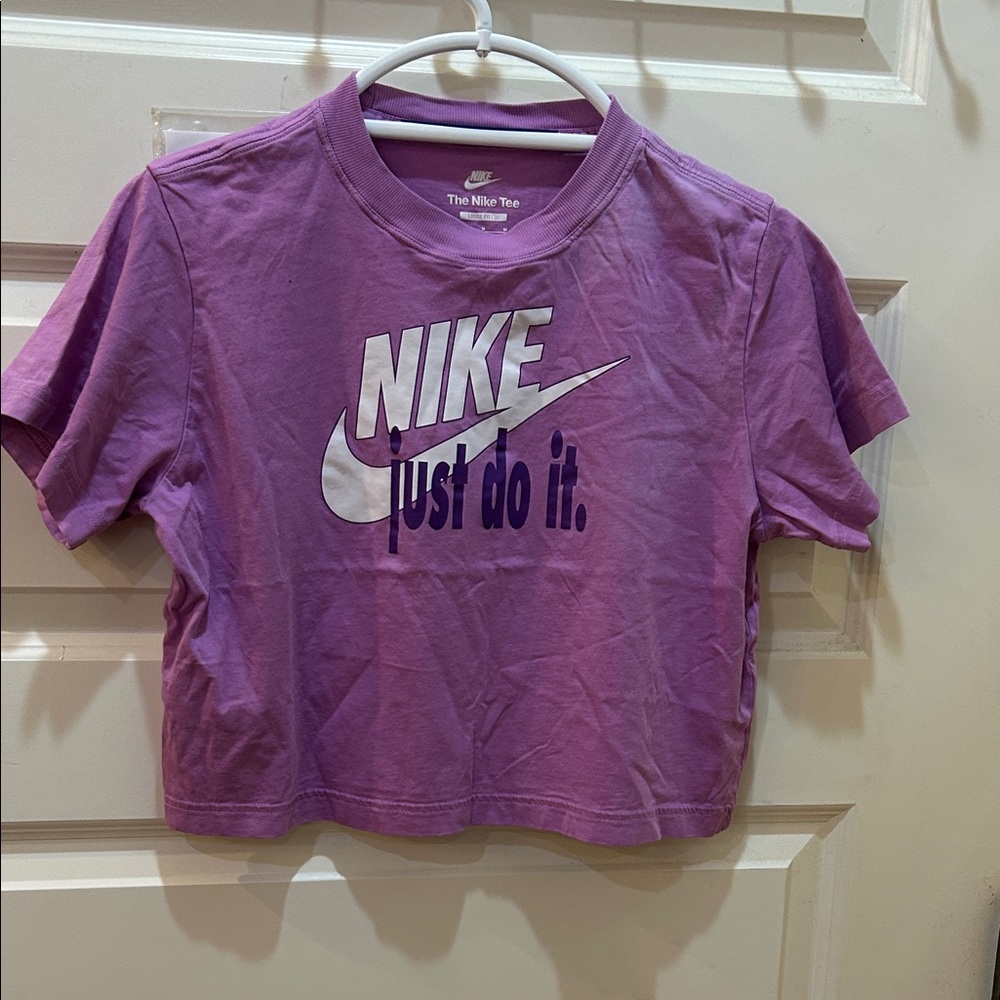 Nike Girls' Purple Crop Tee with White Swoosh